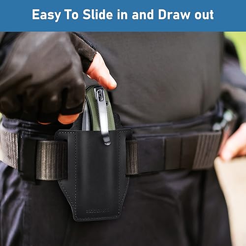 Miniatura 6 de Funda compacta de cuero EDC para cinturón, soporte plegable para cuchillos, compatible con mini praxis, cuchillos Elementum Damascus (negro, mediano)