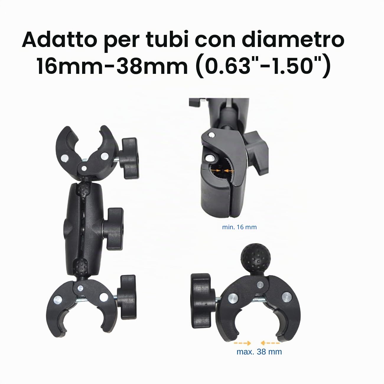 Supporto Action Cam per Moto, per Insta360 X5/X4/X3, Compatibile con GoPro Hero 13/12/11/10, Staffa Doppia, Regolabile, Nero