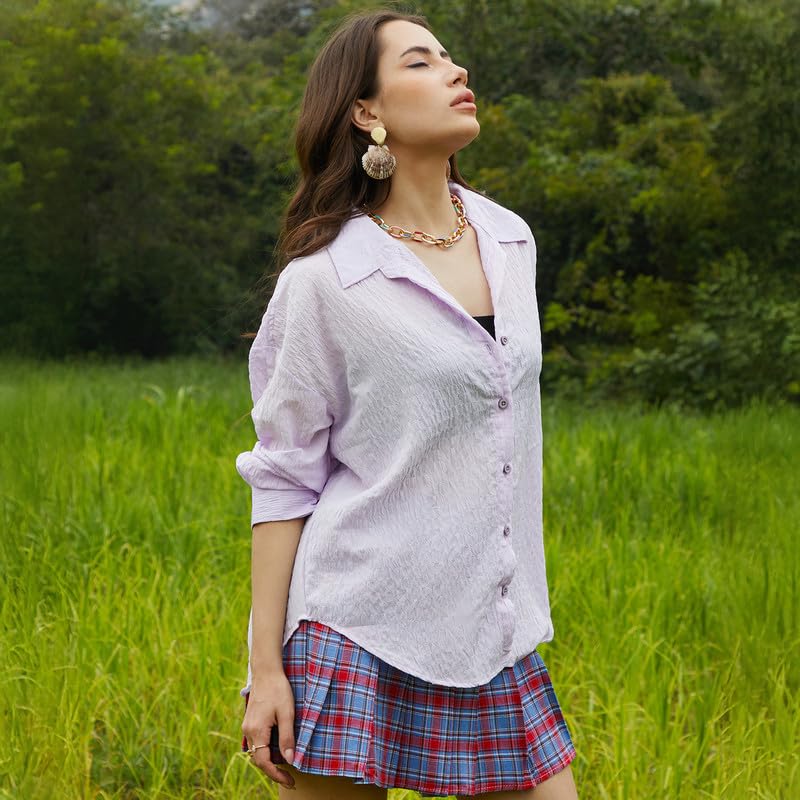 Image of PINACOLADA Women's Solid Oversized Shirt for Casual Wear | Spread Collar | Long Sleeve | Button Closure | Oversized Shirt Crafted with Comfort Fit for Everyday Wear