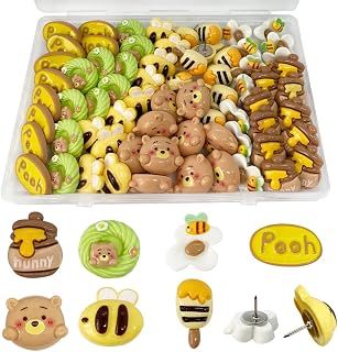 49pcs Bee Push Pins Cute Bee Shaped Decorative for Cork Bulletin Board Posters Pictures Photos Map Feature Wall Classroom Office Or Home Decoration