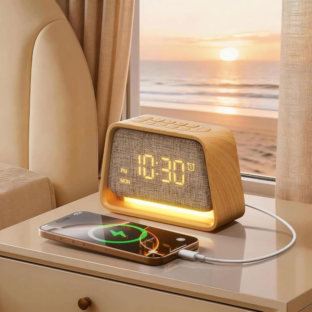 mit Licht Nachttischlampe mit 10 Weißen Geräuschen & 10 Natürlichen Geräuschen 3 Helligkeitsstufen Nachtlicht für Schlafzimmer & Kinderzimmer für Schlafzimmer Doppelalarm Geschenk für M