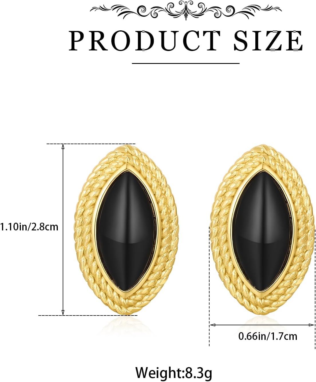 Chunky Earrings Vintage Black Oval Stud Black and 18K Gold Plated Statement Earrings for Women Non Tarnish Stainless Steel Jewelry - Image 6