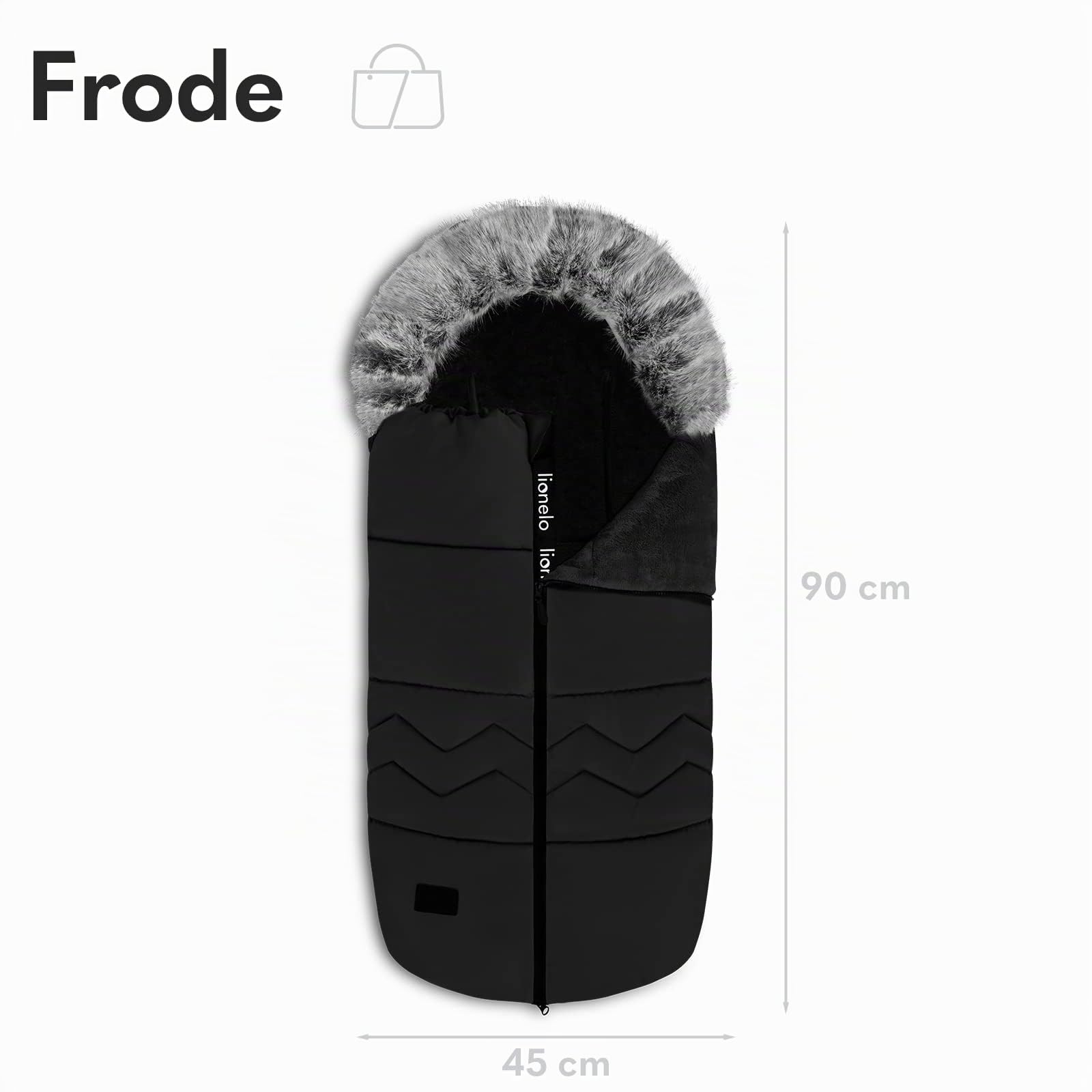 lionelo Frode Turbulette pour Enfants, pour luges, sièges Auto, poussettes, antiallergique, imperméable, Chaud, Fourrure, Hiver, 90x45 cm (Black)