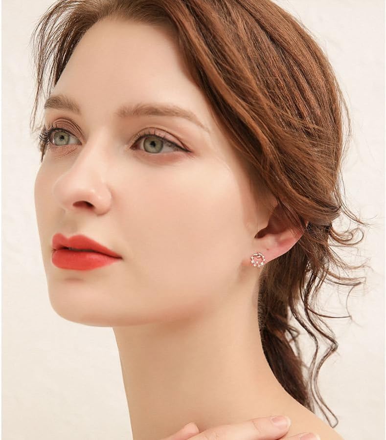 Rose Gold/Platinum Plated Flower Necklace Earrings Set for Women Cubic Zirconia Flower Jewelry Sets Wedding Party Bridal Bridesmaid Accessories - Image 5