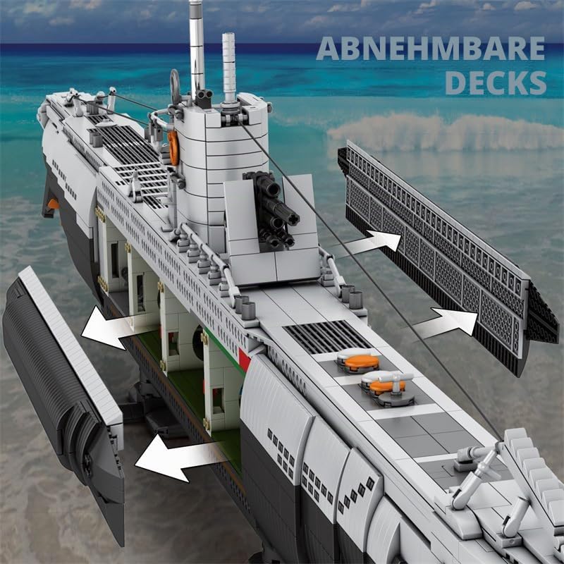 YILETKC Submarine Schiff Bausteine, 3987 Teile U-förmiges U-Boot Klemmbausteine Modell Bausatz, Militär Schiffe Modular Konstruktionsspielzeug, Militär Bauspielzeug für Erwachsene