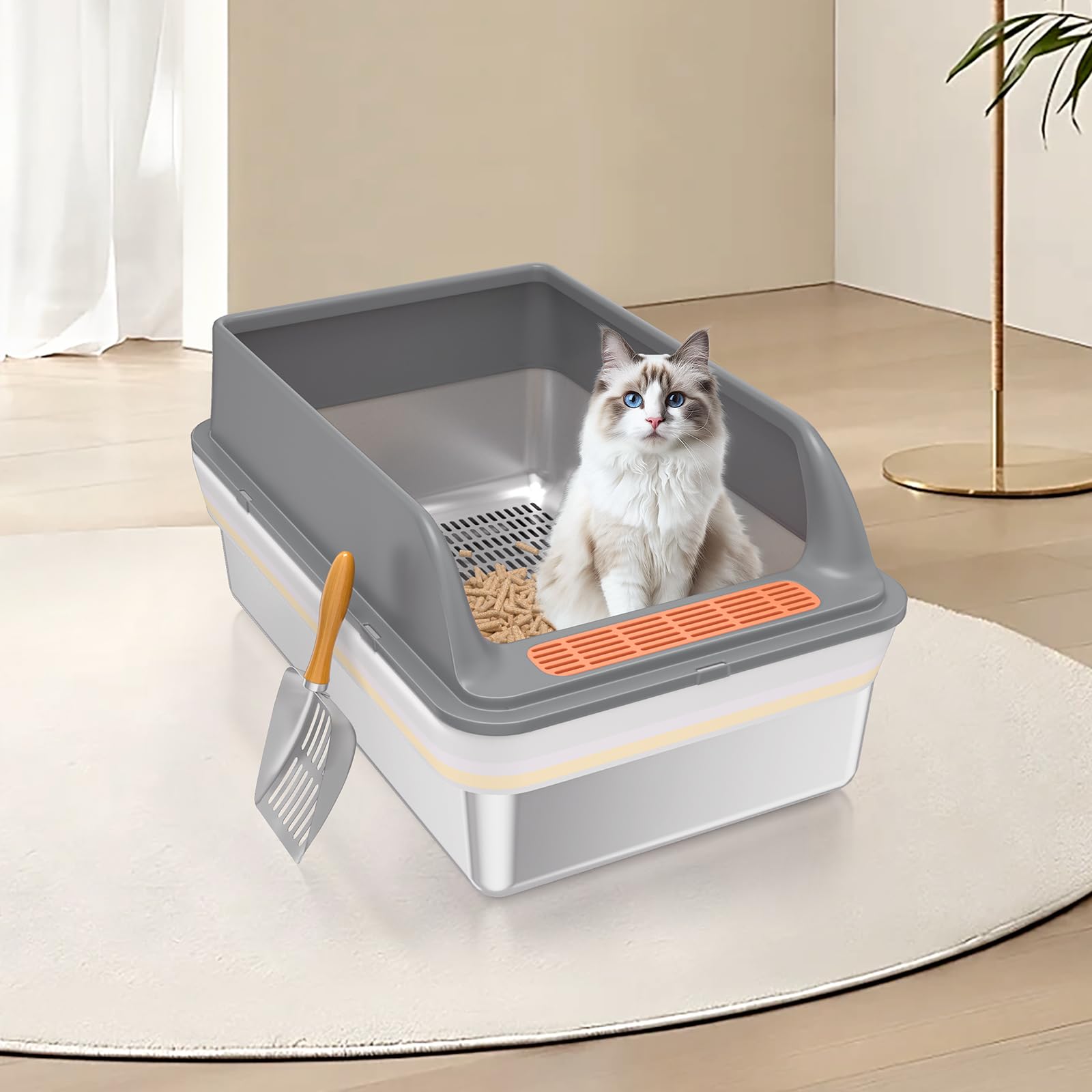 Sifting Litter Box GOYJOY Stainless Steel Cat Litter Box With Lid