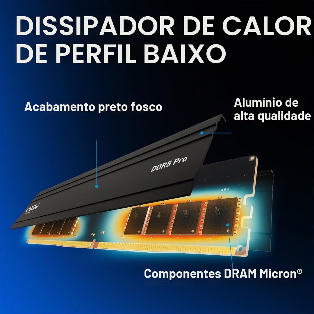 Crucial Kit Pro RAM DDR5 de 32 GB (2 x 16 GB), 5600 MHz (ou 5200