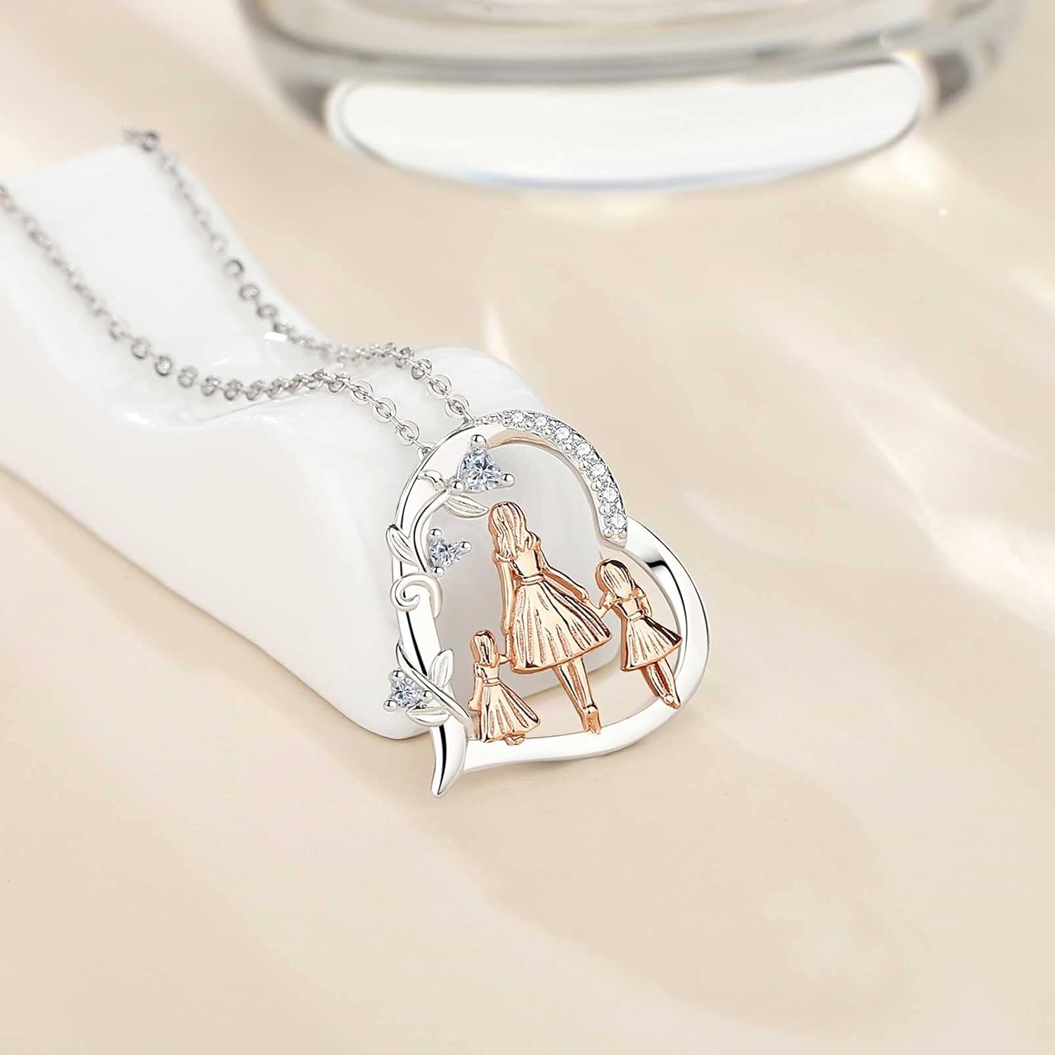 EUDORA Sterling Silver Mother Daughter Necklace for Women, Mama Son Daughter Necklace Pendant for Mom and Daughter,Mom Jewelry from Daughter Mother's Day Gift for Mother Daughter Aunt Grandma - Image 2