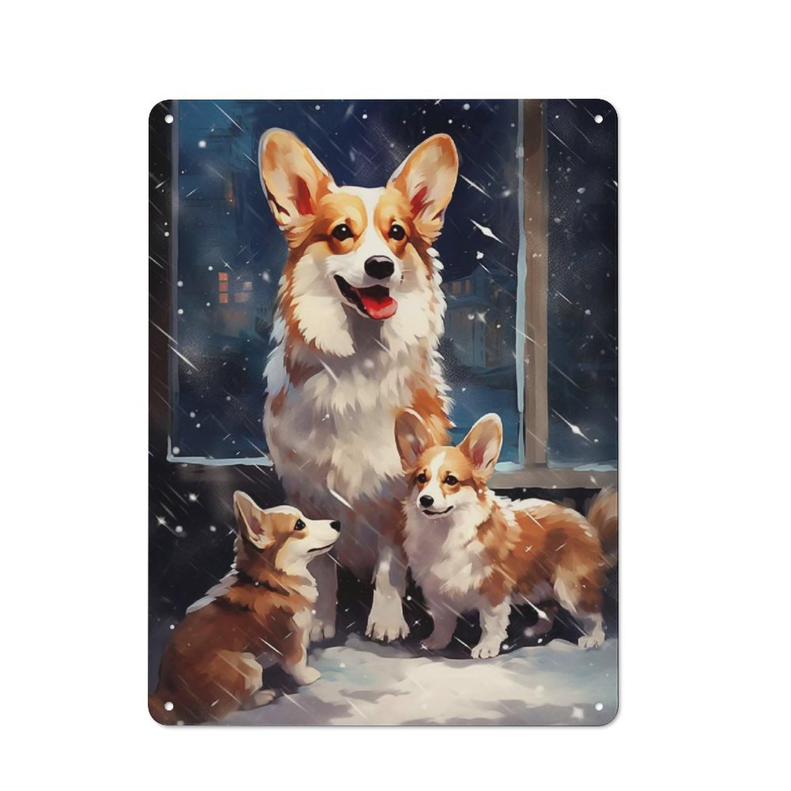 Junmoney Corgi Xmas Family Metal Plaque 40X30cm With For Garage Wall, Vintage Decor, Autumn Home Decor For Collectors Of Metal Signs