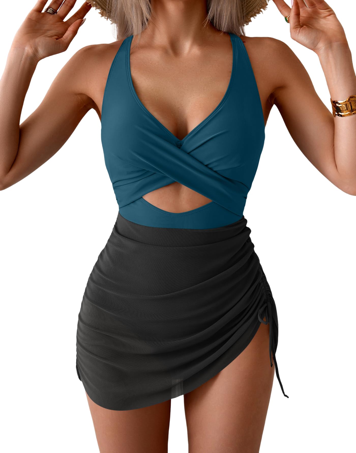 B2prity Women's Swim Dress Tummy Control Full Coverage Mesh Skirt Swimsuit