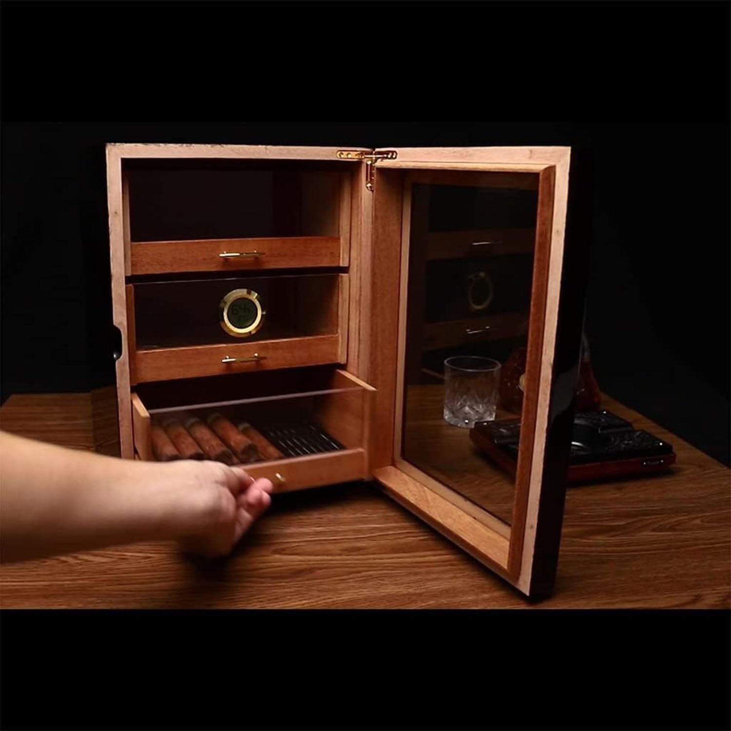 Humidor aus Zedernholz, Humidorbox, Zigarrenetui, Zigarren-Humidorschrank mit digitalem Hygrometer für 100 Zigarren, spanische Zedernholz-Zigarrenbox