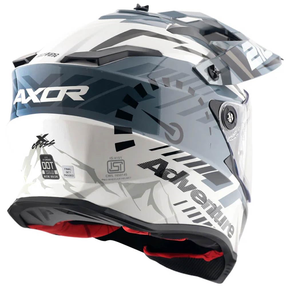 AXOR X-Cross Dual Designed Speed Blanco Gris - Casco de Moto Trail Adventure, Off Road con Visor Solar Homologado ECE 22.06