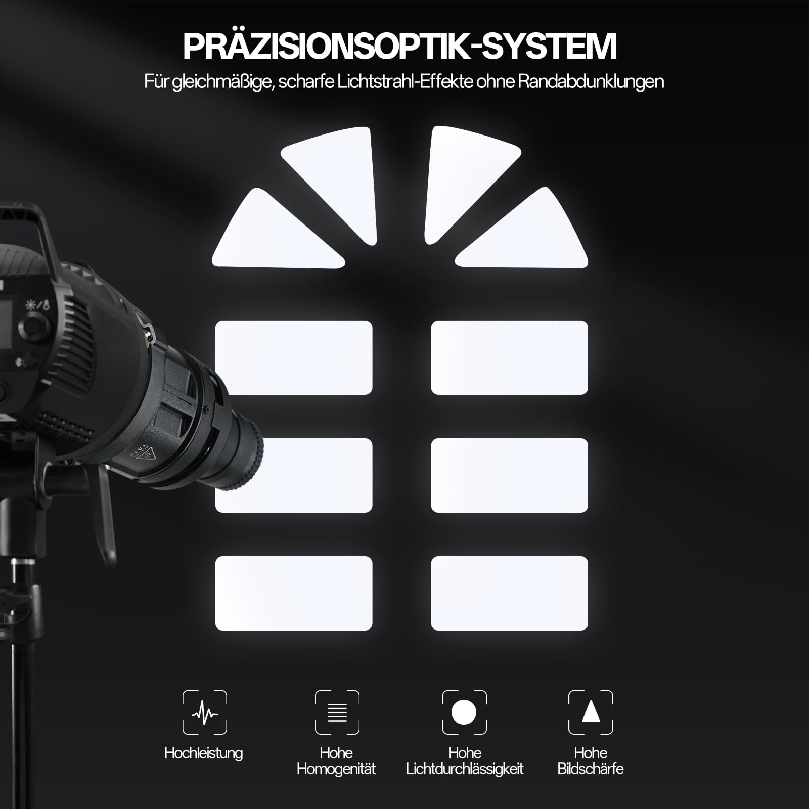 WELLMAKING S-80 Bowens Mount Optischer Konischer Snoot Spotlight Kit – Fokus verstellbar, 38°-Linse, Lichtform änderbar – für Foto/Video, kompatibel mit LED-Lichtern und Blitzgeräten