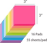 Vista 2 de (16 Pack) Sticky Notes 3x3, Self-Stick Pads Bright Colors Sticky Note, Recyclable, Easy to Stick for Home, Office, Notebook