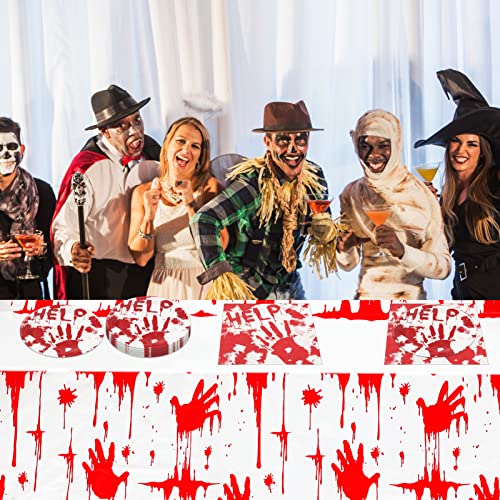 41Pcs Halloween Party Decor Supplies - Blood Splatter Horror Time Set Includes Blood, Bloody Palm Print Plates, Napkins&Tablecloths,For Halloween Themed Parties #TOP6