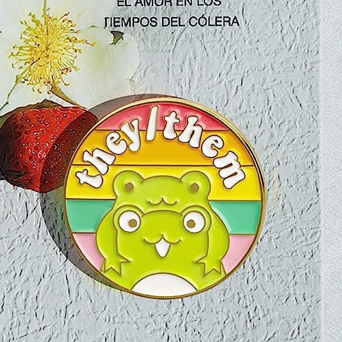 Image of LGBTQ Pronouns Cute Frog Pin - Gender Identity Bulk Pins for Pride Parade or Daily Wear - They /Them (Free 1pc Pride Sticker Included)