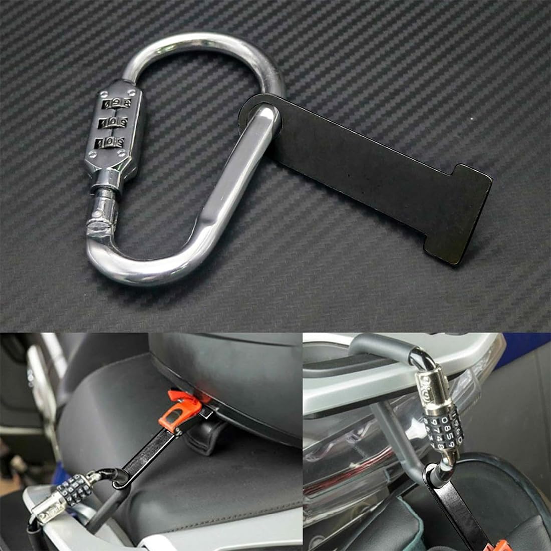 Extensión de bloqueo de casco | Correa de casco d-ring cerradura de acero inoxidable moto scooter universal motorcycle helmet lock extension