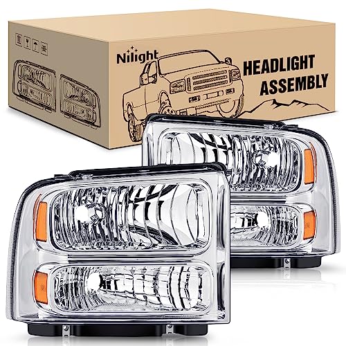 Image of Nilight 2005 2006 2007 F250 F350 F450 F550 Super Duty Headlight Assembly Chrome Housing Amber Corner Clear Lens Headlights Assembly Replacement