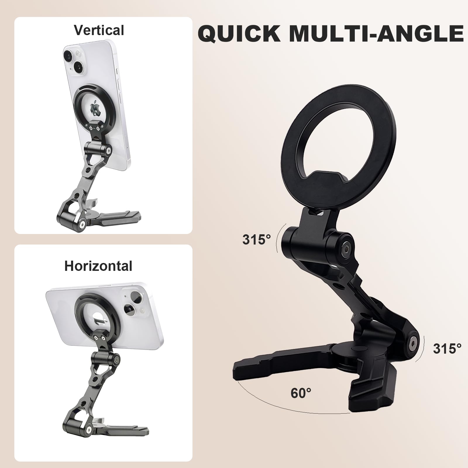 Foldable Pocket-Sized Aluminum Magnetic Phone Tripod Mount with Arca Port, Desktop-Compatible iPhone Stand, Includes 1/4