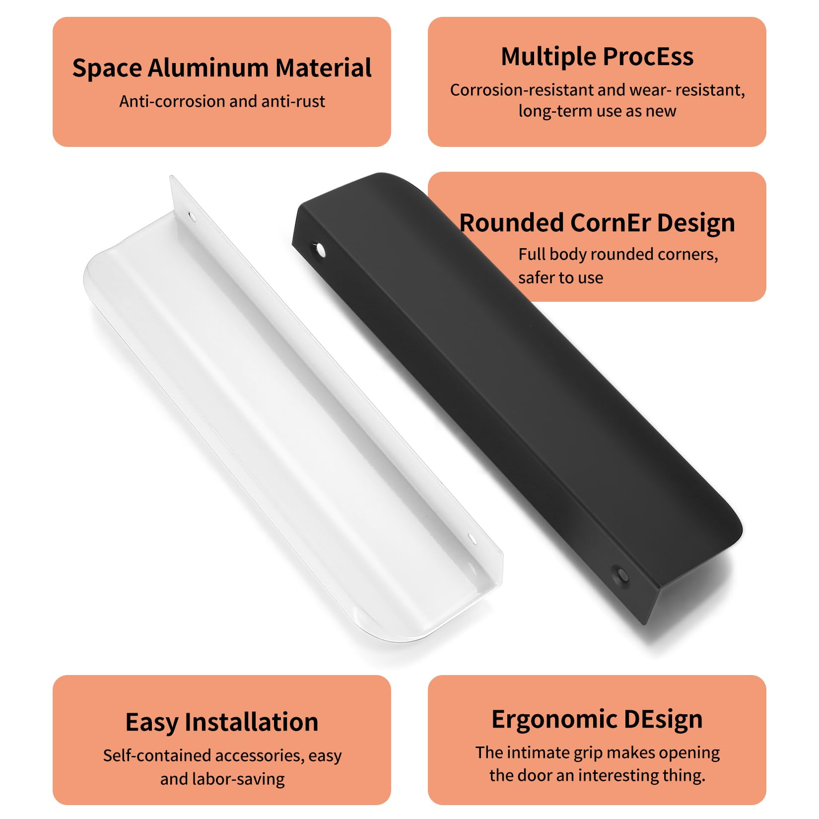 5 Sztuk Białych Uchwytów Meblowych, 150mm Ukryte Uchwyty Szafkowe Białe, Uchwyty do Szuflad z Aluminium, Uchwyty do Drzwi Szafy, Komplet z Śrubami