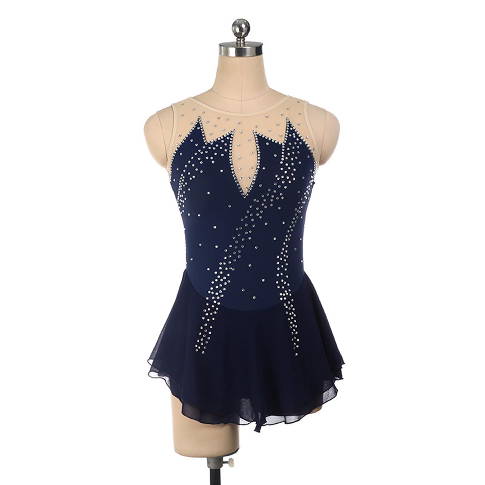 Vestito da Pattinaggio Artistico con Diamanti, Body da Balletto Danza Vestito da Ballo, Chiusura con Gancio Posteriore, per Ragazze Ad Alta Elasticità
