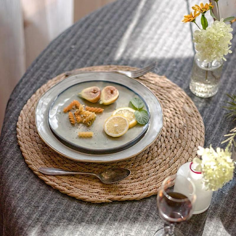 Handwoven Rattan Placemats Round Heat Insulation Mats Natural Woven Table Mats for Dining Home Wedding Decor(XL)