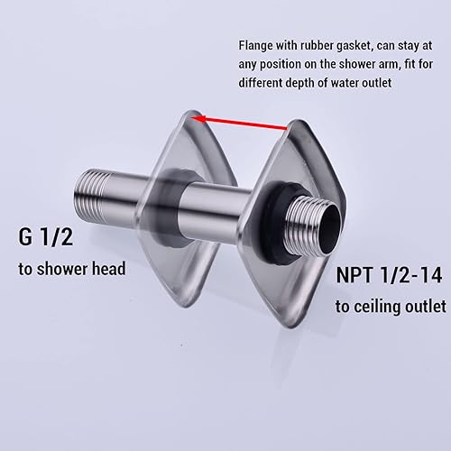Miniatura 4 de Brazo de ducha con brida de acero inoxidable de 4 pulgadas, extensión recta montada en el techo para cabezal de ducha de lluvia superior, níquel
