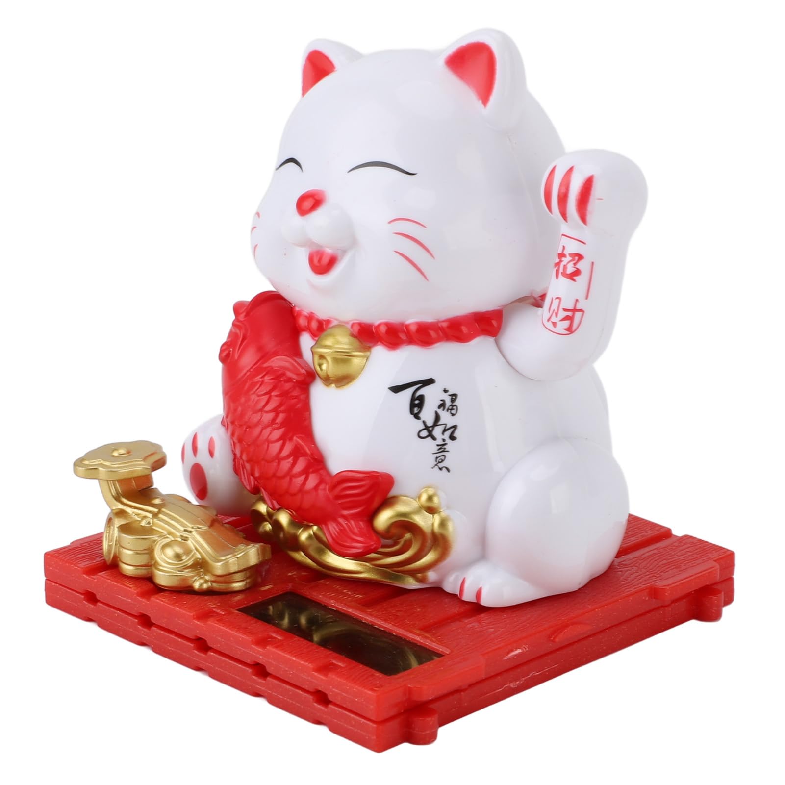 Solar Waving Cat, Lucky Cat, Solar Powered Waving Cat for Desk Car Home, Energy Saving Cat Sculpture (White)