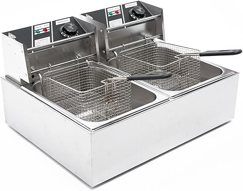 Tiziri Freidora eléctrica de 5000 W Freidora doble comercial, máquina de freír cocina encimera 12L Freidora eléctrica con 2 cestas y tapas Control