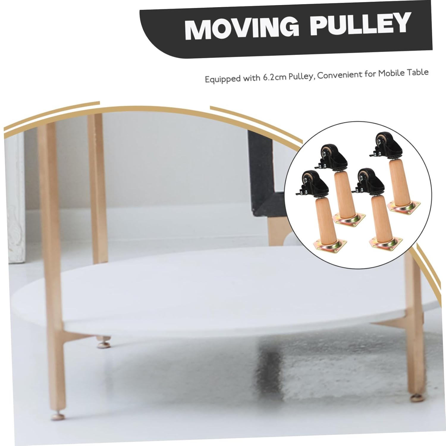 NUOBESTY 4pcs Adjustable Furniture Leg with Wheels Movable Cabinet Support Foot for Sofa Bed and Table Easy Installation Solid Beech Legs with Casters