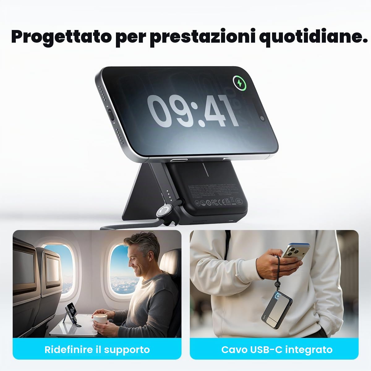 sharge ICEMAG 3 Magsafe Power Bank 10000mAh, Qi2.2 25W Caricabatterie portatile wireless con raffreddamento attivo 3.0, cavo integrato da 35 W USB-C ricarica rapida, design RGB trasparente per iPhone