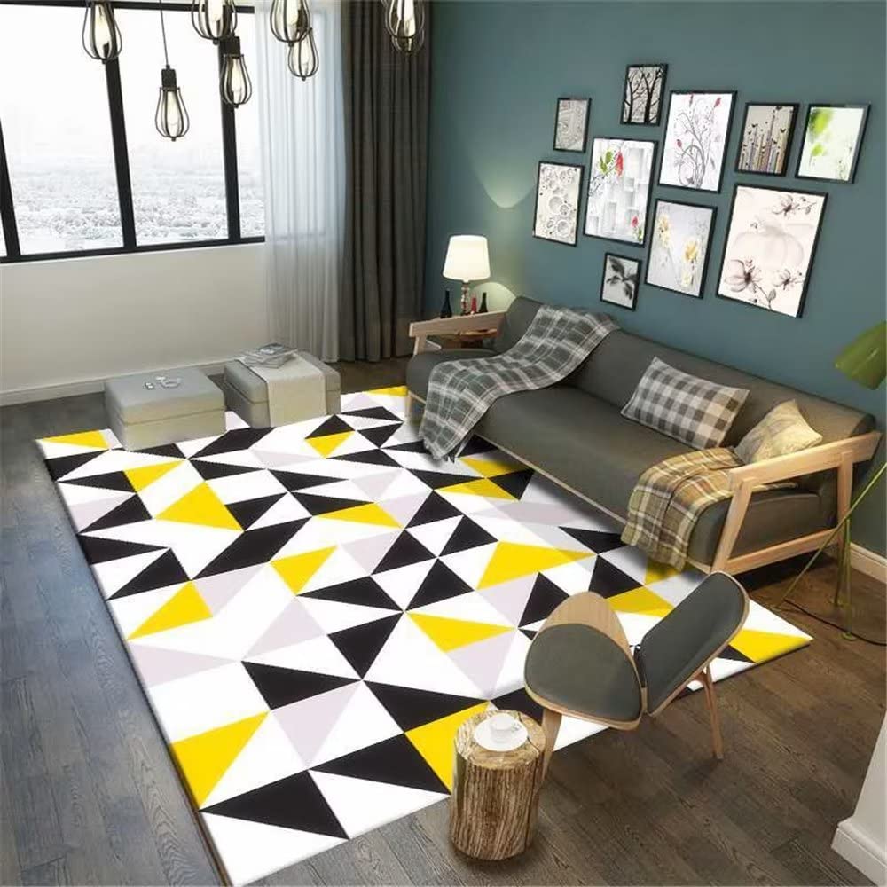 Moquette chambre et salon gris jaune 40x60cm petit tapis à motifs triangles