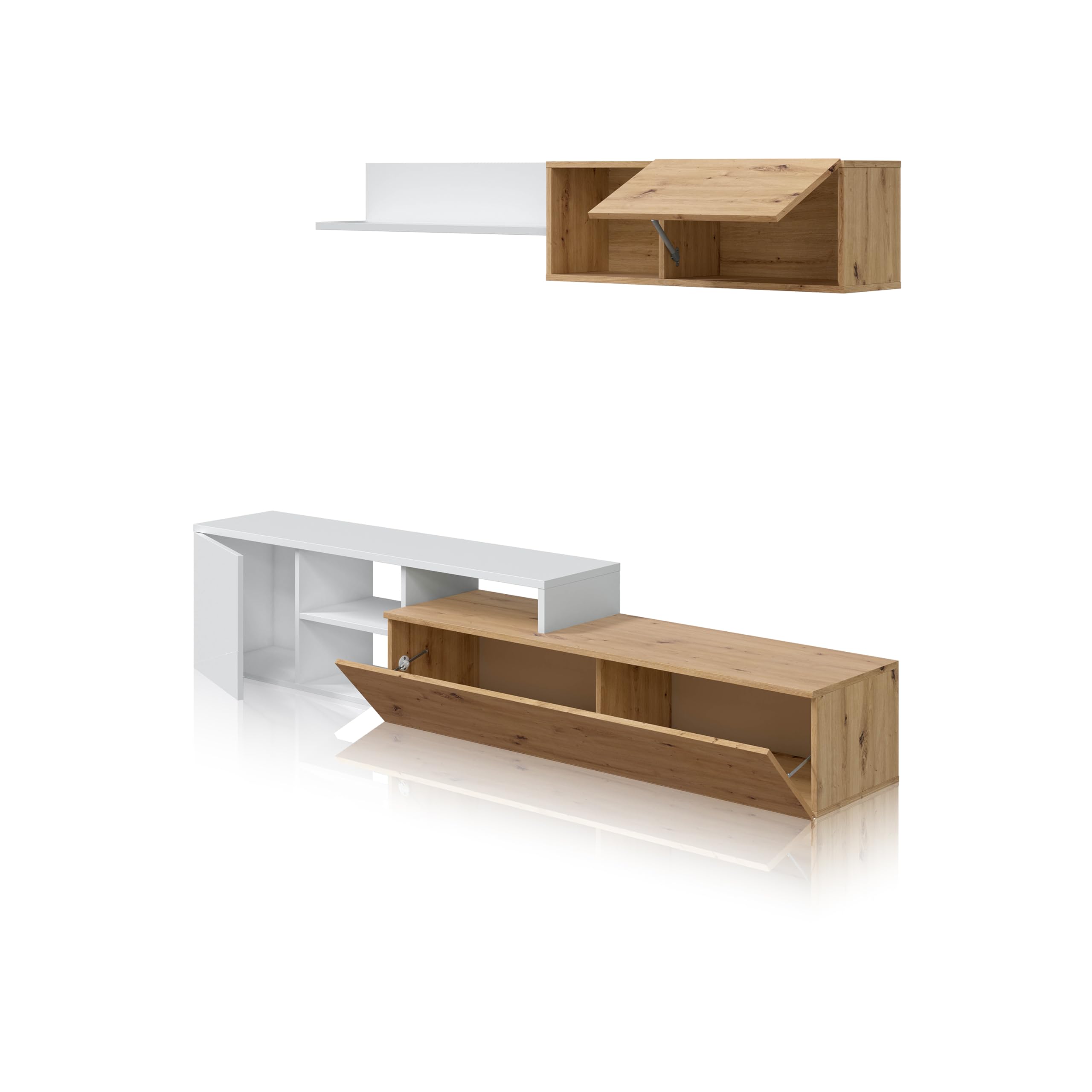 duehome | Conjunto de Salon Reversible, Mueble de Salon, Modulos de Comedor, Modelo Kate, Acabado en Roble Nodi y Blanco Artik, Medidas: 221 cm (Ancho) x 44 cm (Alto) 40 cm (Fondo)