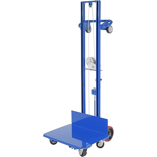 Vestil LLW-242060-4SFL Steel Lite Load Lift With Winch, Swivel Casters and Manual Floor Lock 24 In. x 20 In. Platform 400 Lb. Capacity Blue