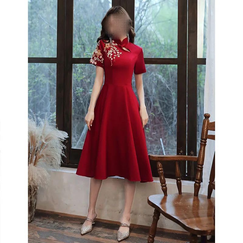 Robe de mariée vintage rouge flatteuse | Robe de soirée A-Line dame - 4