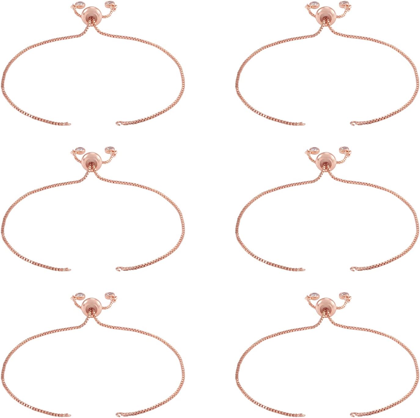 FASHEWELRY 20 Strands Adjustable Brass Bracelet Slider Extender Chains with Rhinestone Ends 4.72-4.96 Inch Real Rose Gold Plated for DIY Jewelry Making - Image 7
