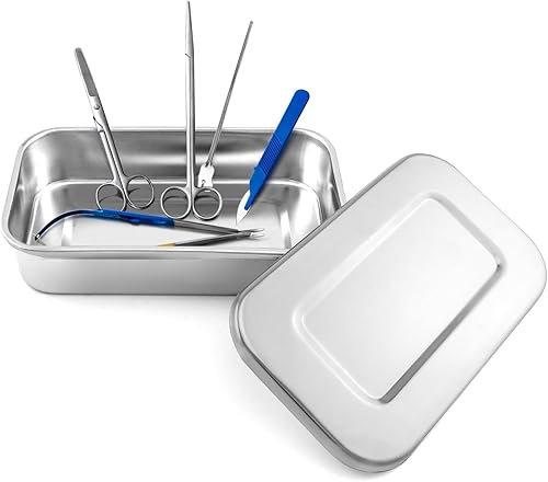 Miniatura 5 de QWORK Organizador de bandeja de instrumentos de acero inoxidable con tapa, 4 paquetes de 8 "contenedores, Caja sólida de instrumentos, Caja cuadrada