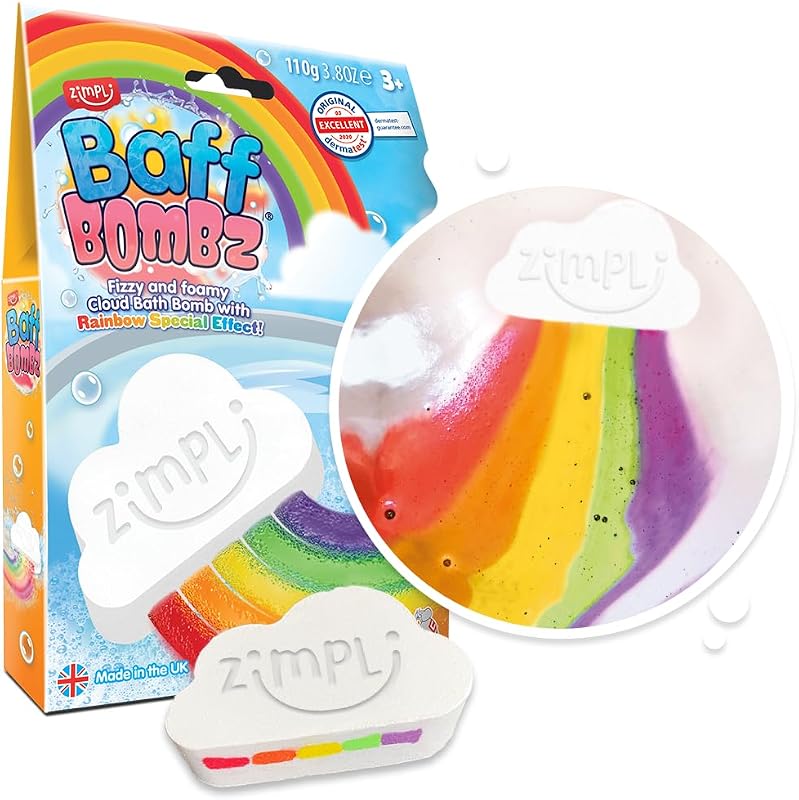 Bomba de banho em formato de nuvem arco-íris ZIMPLI, efeito multicolorido, fragrância de morango, modelo 6963