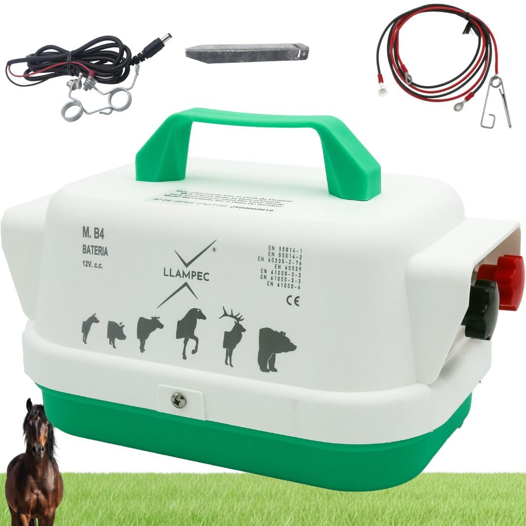 Llampec Pastor Eléctrico Mixto B4 – 1,6 J - 9.500 V - 10 km de Alcance – Cerca eléctrica Para Perros, Caballos, Cerdos y Vacas – Compatible Red 230 V – Batería 12V no incluida - Fabricado en España