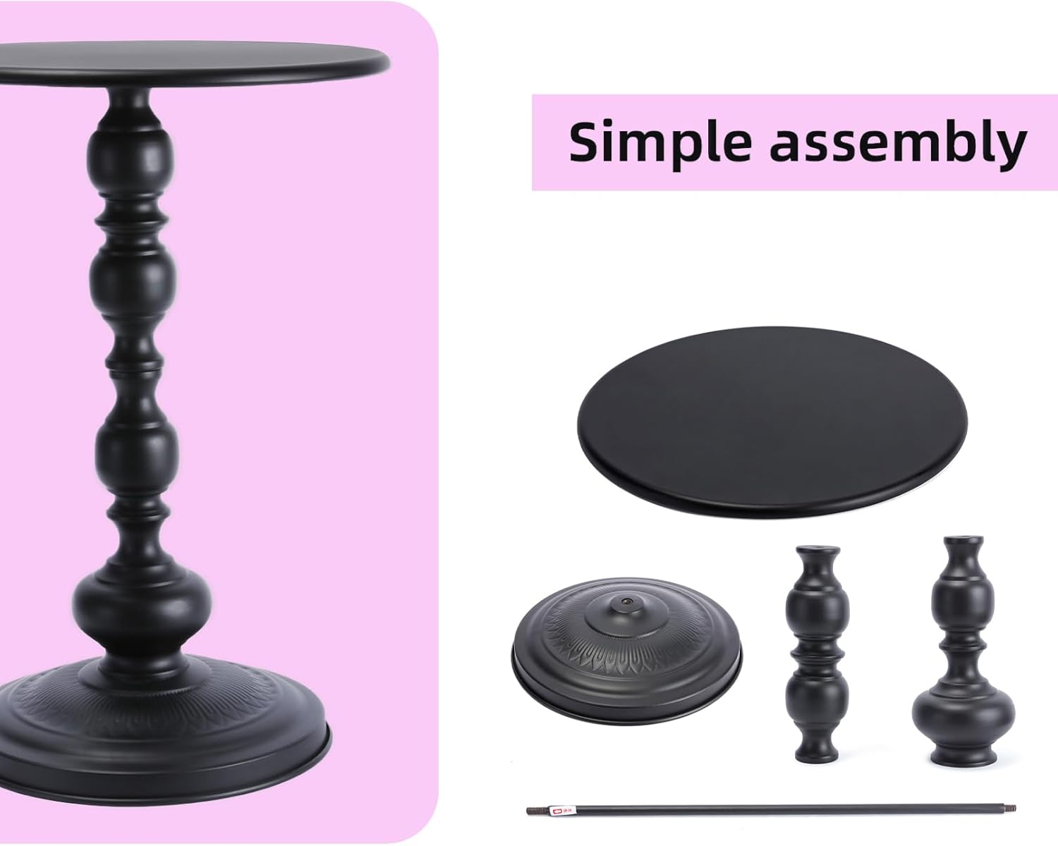 Benkyo Set of 2 Black Pedestal Round Side End Table，Small Metal Vintage Tables Iron Drink Table Circle Cocktail Table Coffee Table for Living Room Bedroom Samll Spaces