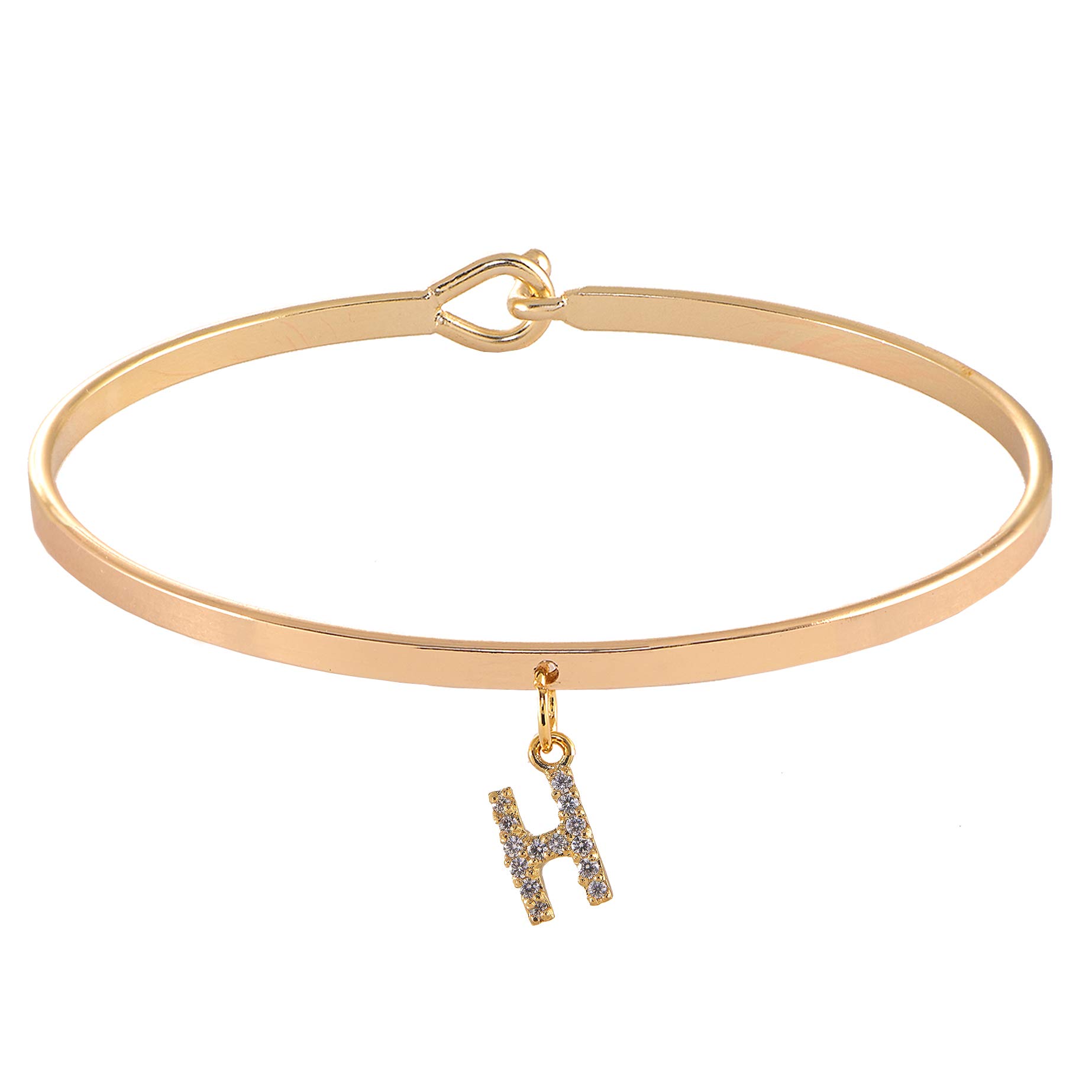Spinningdaisy Dangling Crystal Initial Charm Cuff Bracelet (H Gold)