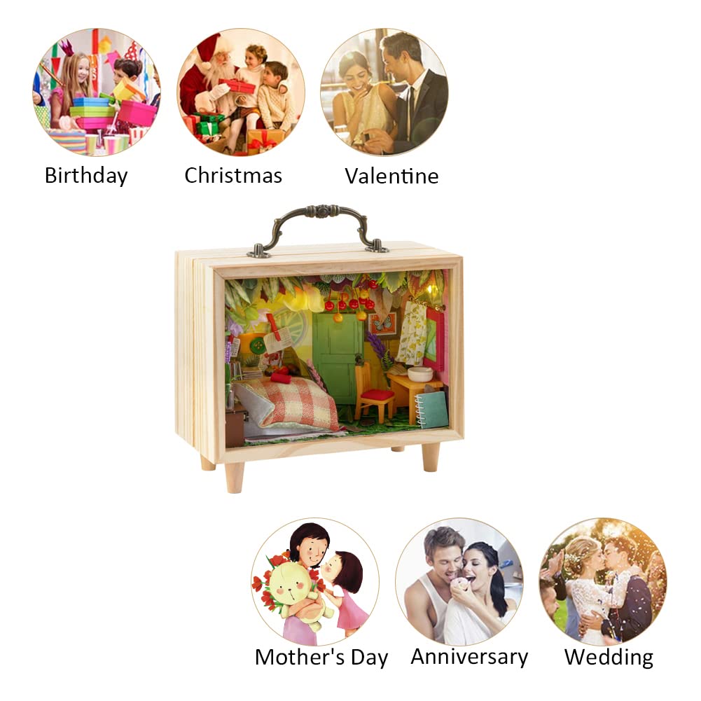 Kit miniatura de madera para casa de muñecas de bricolaje, modelo de cabaña pequeña, habitación creativa con muebles para regalo romántico de San Valentín (casa del bosque)
