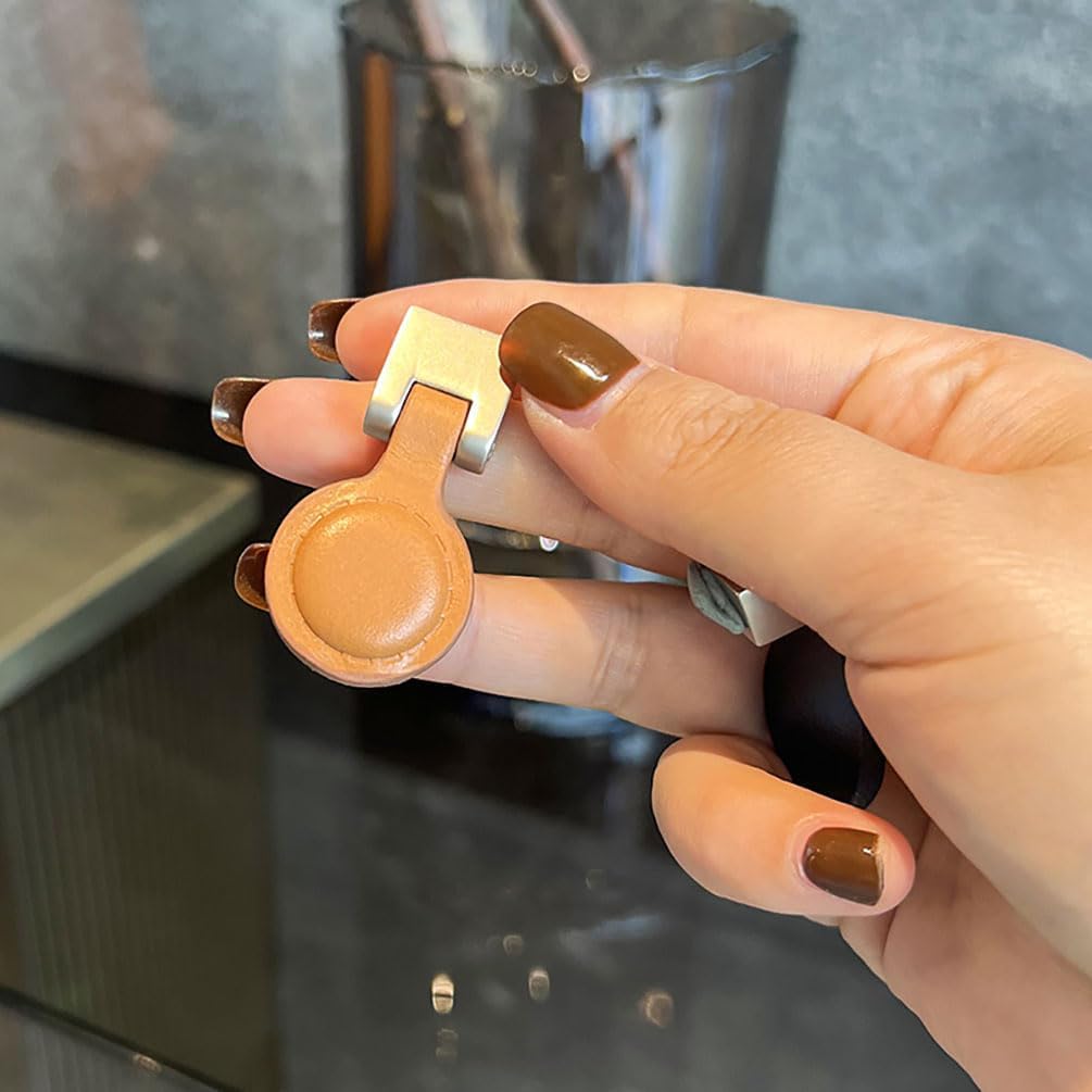 Leather Drawer Pulls, 6 Pack Dresser Knobs Genuine Leather Dresser Handles, Single Hole Cabinet Pulls, 304 Stainless Steel Metal Head Soft Drawer Pulls for Cabinets and Drawers