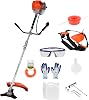52cc 2-Stroke Petrol Strimmer, 2 in 1 Grass Trimmer Petrol, Gas Strimmers with Plastic Handle & Shoulder Strap, Gas Powered Weed Wacker & Hedge Trimmer