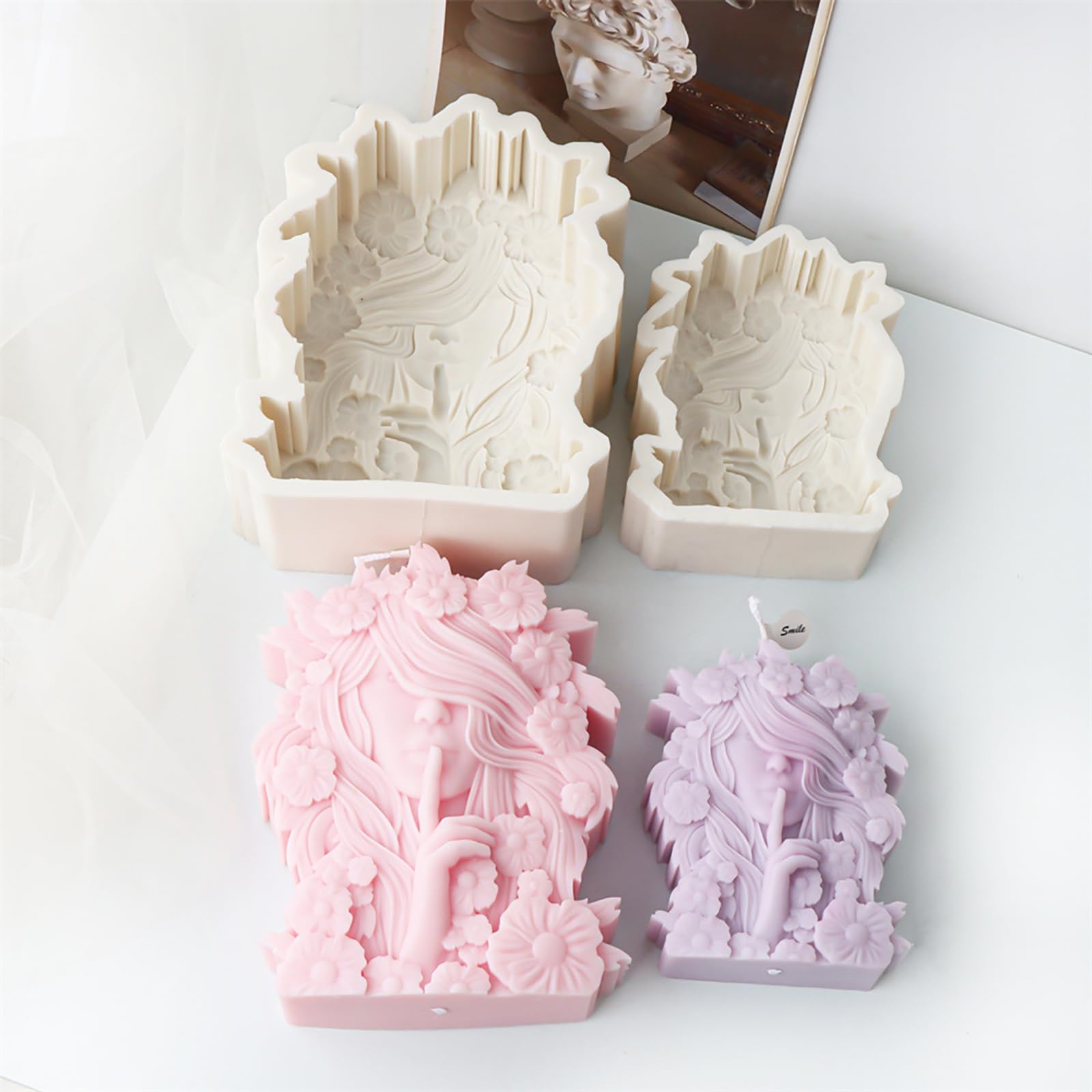 Precioso molde de silicona con forma de niña de las flores, S | Decoraciones de velas únicas, forma de vela suave y flexible para proyectos, forma llamativa en forma de