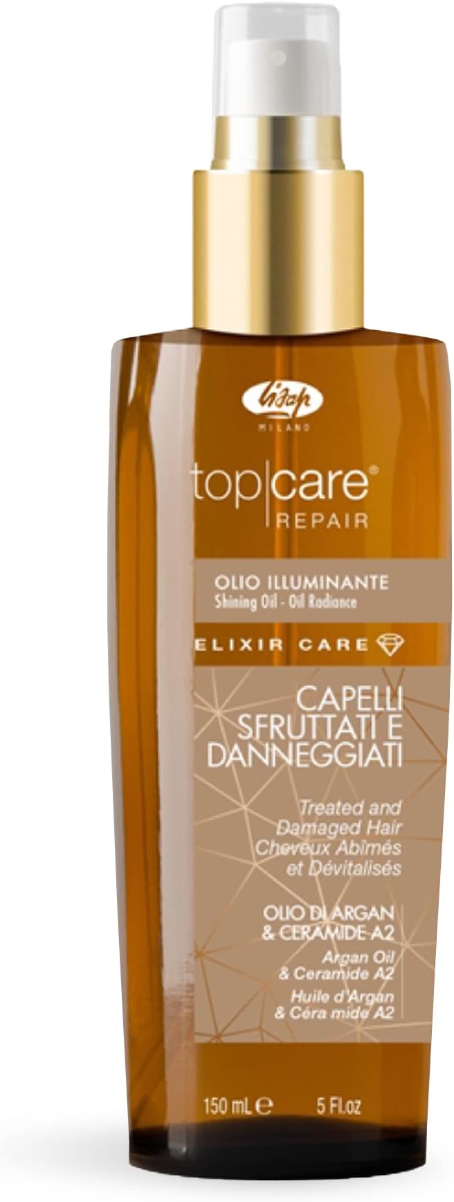 Lisap Hair Oil Top Care Repair Elixir Hair Care, Nourishing, Smoothing, Hydrating, Adds Shine to Color Treated or Dry Damaged Hair, Shea Butter, Argan Oil, Paraben, Colorant & Sulfate Free, 5.07 fl oz