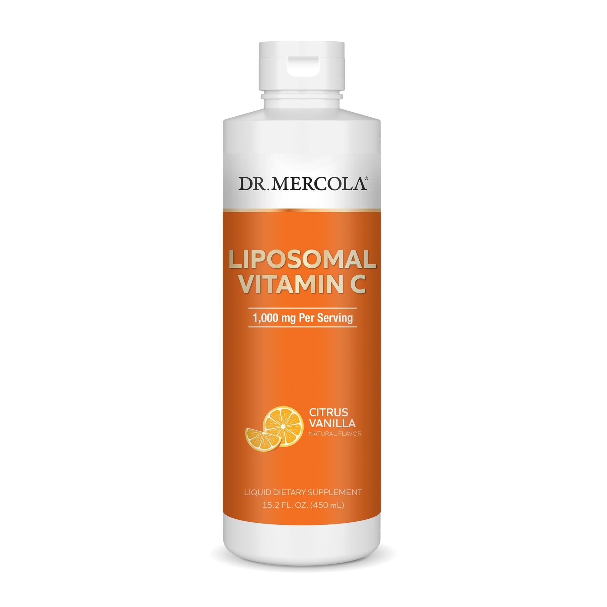 Dr. Mercola Liquid Liposomal Vitamin C - Antioxidant & Immune Support Supplement - Includes Vitamin E - GMO-Free, Gluten-Free & Soy-Free - Citrus Vanilla Flavor - 450 mL (30 Servings)