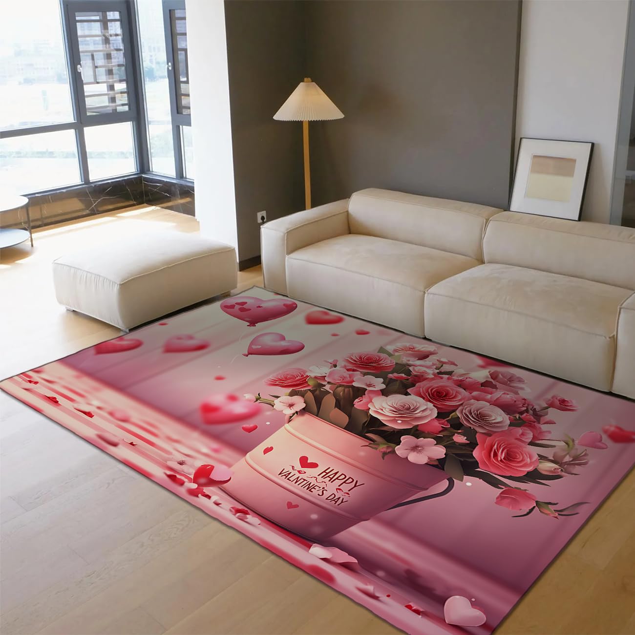 Tapis rose 160x200cm avec cœurs le cadeau de Saint-Valentin romantique pour la chambre