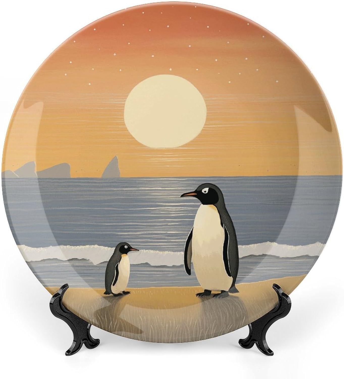 Bone China Decorative Plates Two Penguins Pictures Ceramic Decorative Plate Wall Decor with Display Stand Ceramic Ornaments for Wall Hanging Decoration