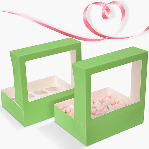 Miniatura 5 de Bakepacker 12 recipientes para cupcakes, 10 paquetes de cajas para cupcakes de aguacate, 12 cajas para cupcakes con ventana de 13 x 10 x 3.5